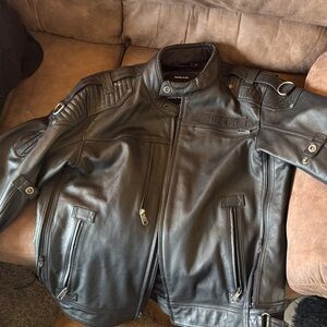 Harley-Davidson Black Leather Quilted-Panel Bomber Jacket